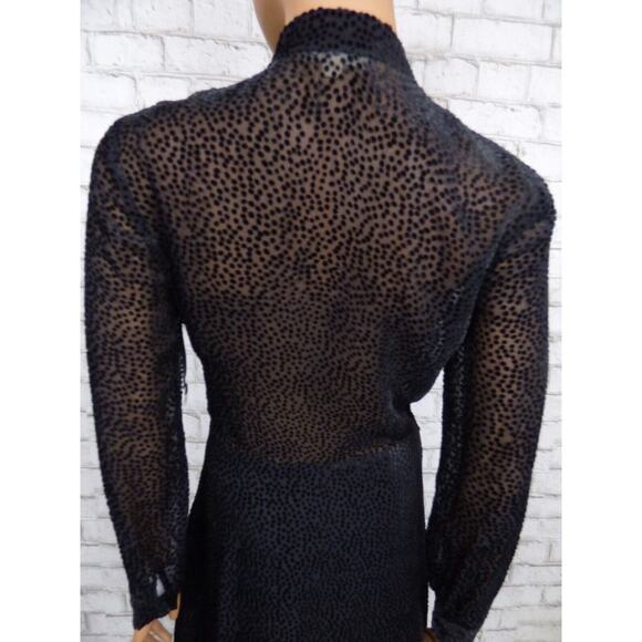 $525 L'Agence Black Velour Dot Burnout Sheer Alesia Neck Tie Dress 2 NEW L568 - Picture 12 of 16